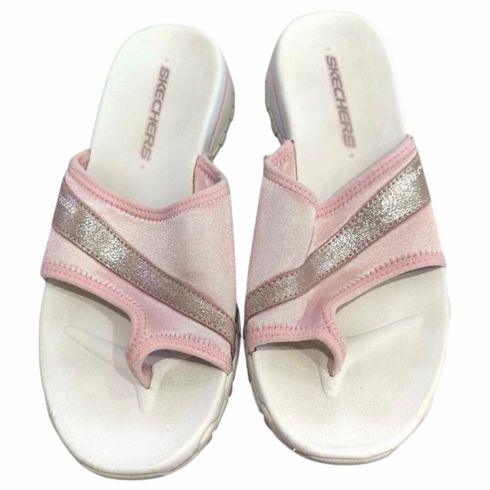 Skechers Womens Size 8 Sandals Flip Flops Pink Toe Loop Rubber Bottom Comfort